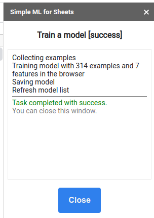 Screenshot after having trained a model